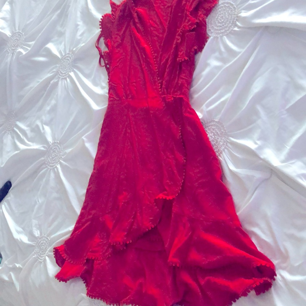 Lulu's Red Asymmetrical Wrap Sundress
